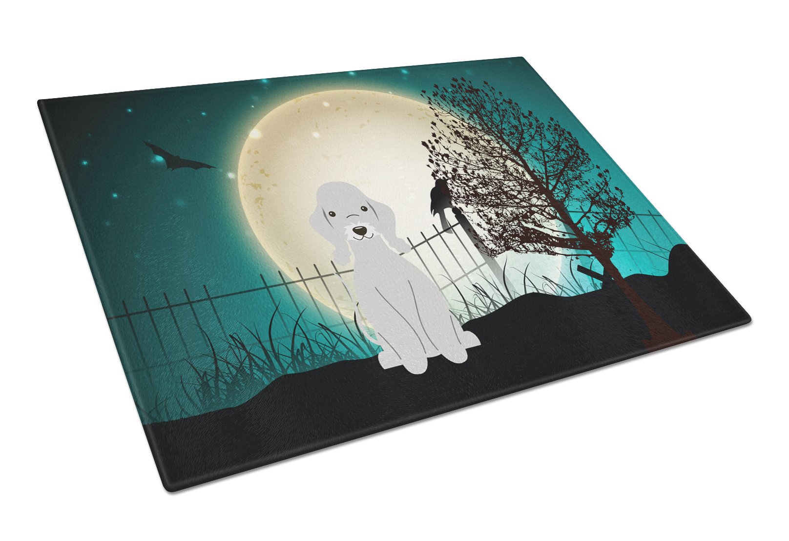 Halloween Scary Bedlington Terrier Blue Cutting Board Tempered Glass Kitchen Cutting Surface, Heat Resistant Chopping, Non-Slip Feet, Food Prep & Serving