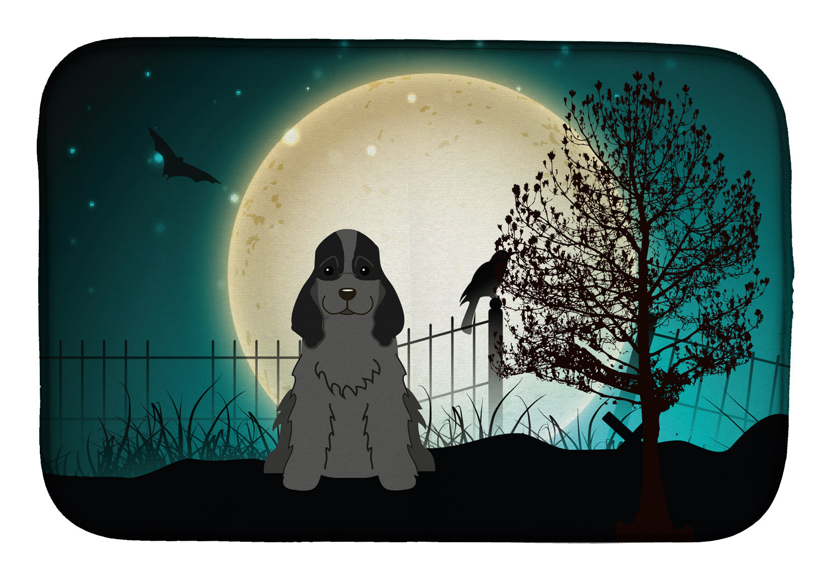 Halloween Scary Cocker Spaniel Black Dish Drying Mat Absorbent Dish Drying Mat Pad for Kitchen Counter Dish Drainer Mat for Countertop, 14 x 21", Multicolor
