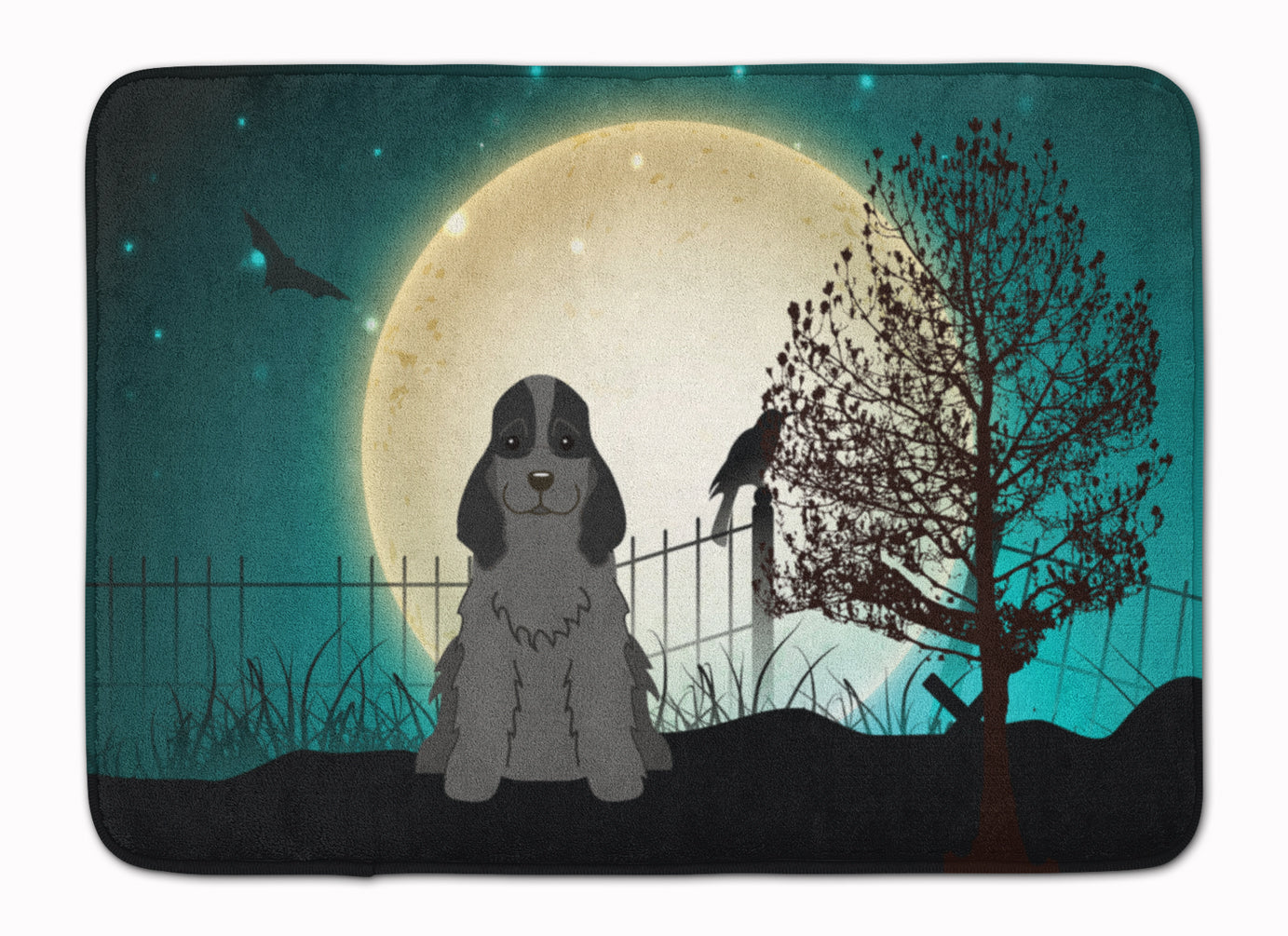 Halloween Scary Cocker Spaniel Black Memory Foam Kitchen Mat Machine Washable Anti-Fatigue Cushion Comfort Bath or Kitchen Rug