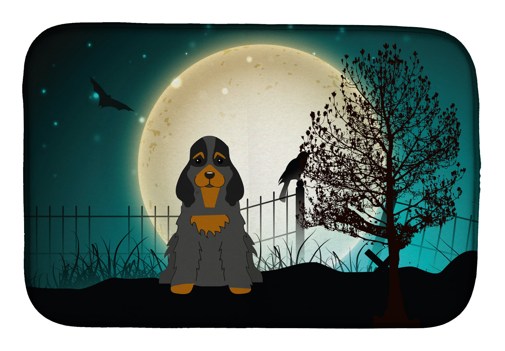 Halloween Scary Cocker Spaniel Black Tan Dish Drying Mat Absorbent Dish Drying Mat Pad for Kitchen Counter Dish Drainer Mat for Countertop, 14 x 21", Multicolor