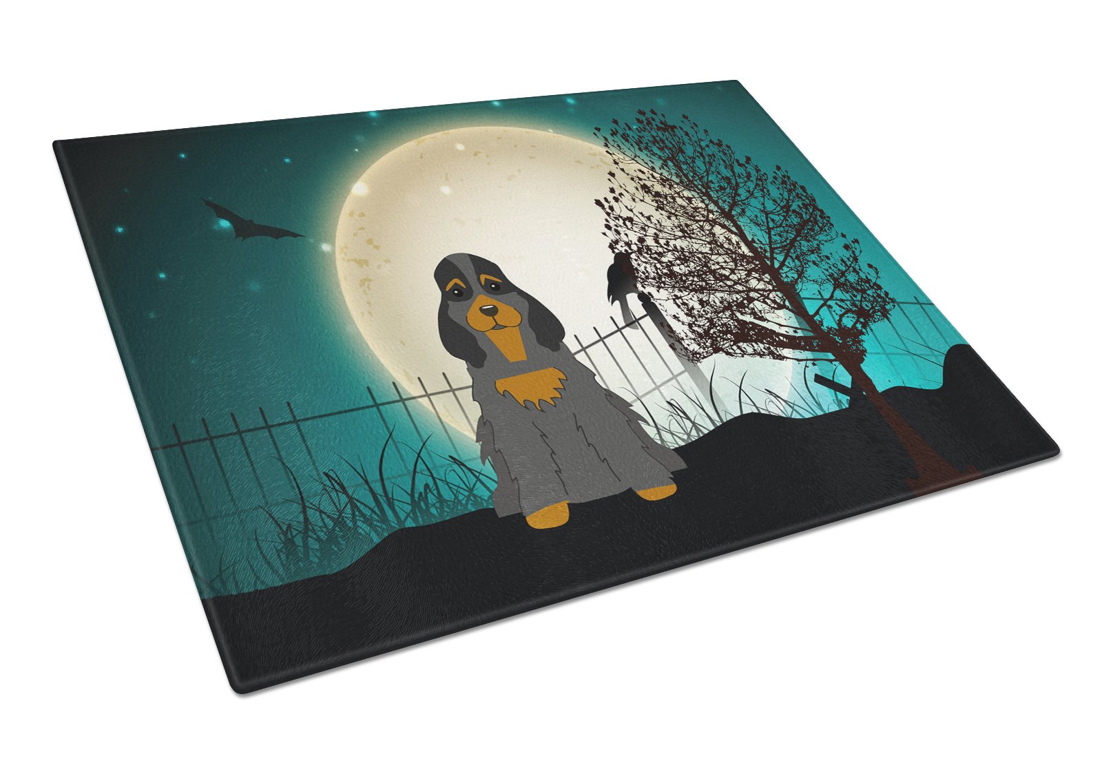 Halloween Scary Cocker Spaniel Black Tan Cutting Board Tempered Glass Kitchen Cutting Surface, Heat Resistant Chopping, Non-Slip Feet, Food Prep & Serving