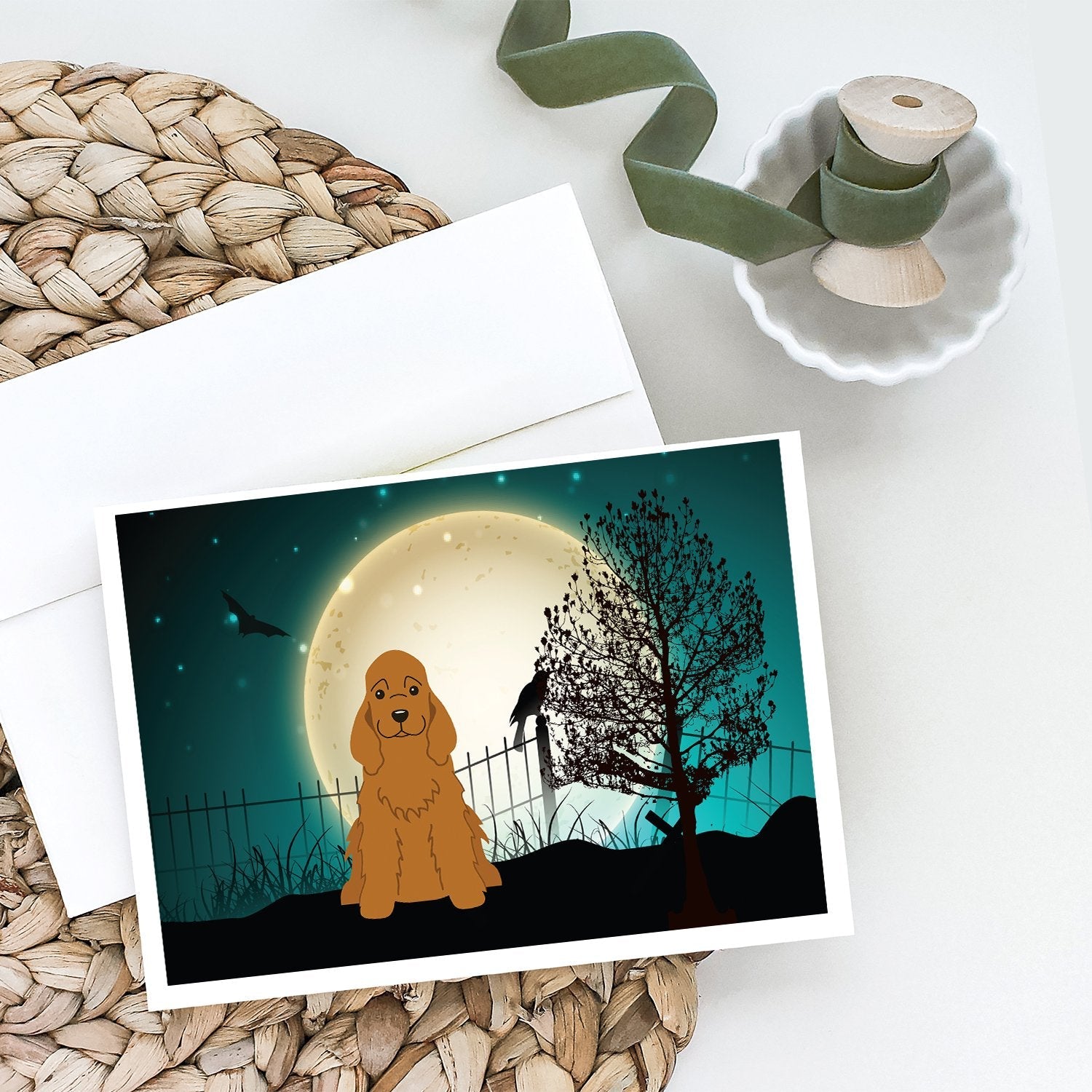 Halloween Scary Cocker Spaniel Red Greeting Cards Pack of 8 Blank Cards with Envelopes Whimsical A7 Size 5x7