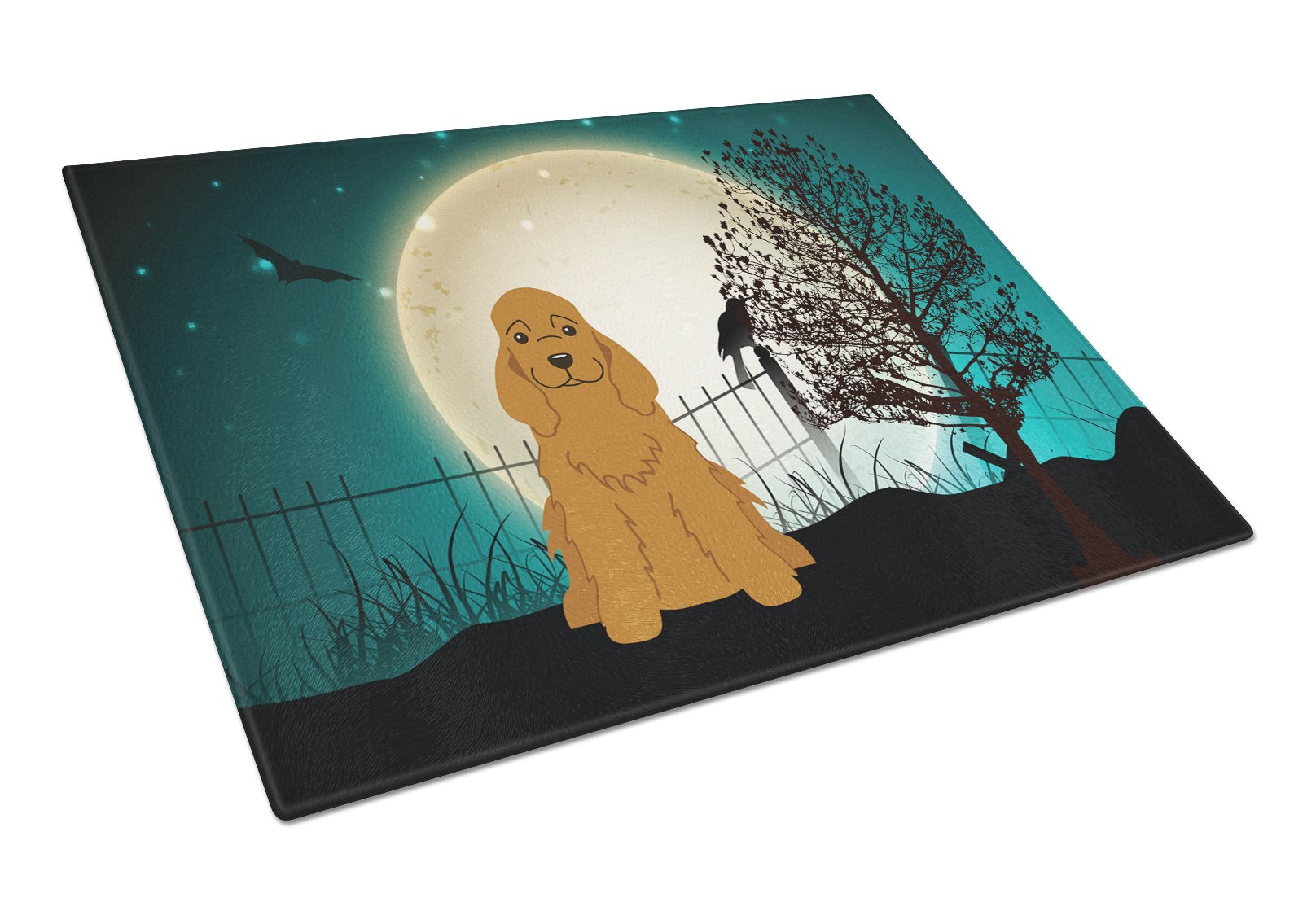 Halloween Scary Cocker Spaniel Red Cutting Board Tempered Glass Kitchen Cutting Surface, Heat Resistant Chopping, Non-Slip Feet, Food Prep & Serving