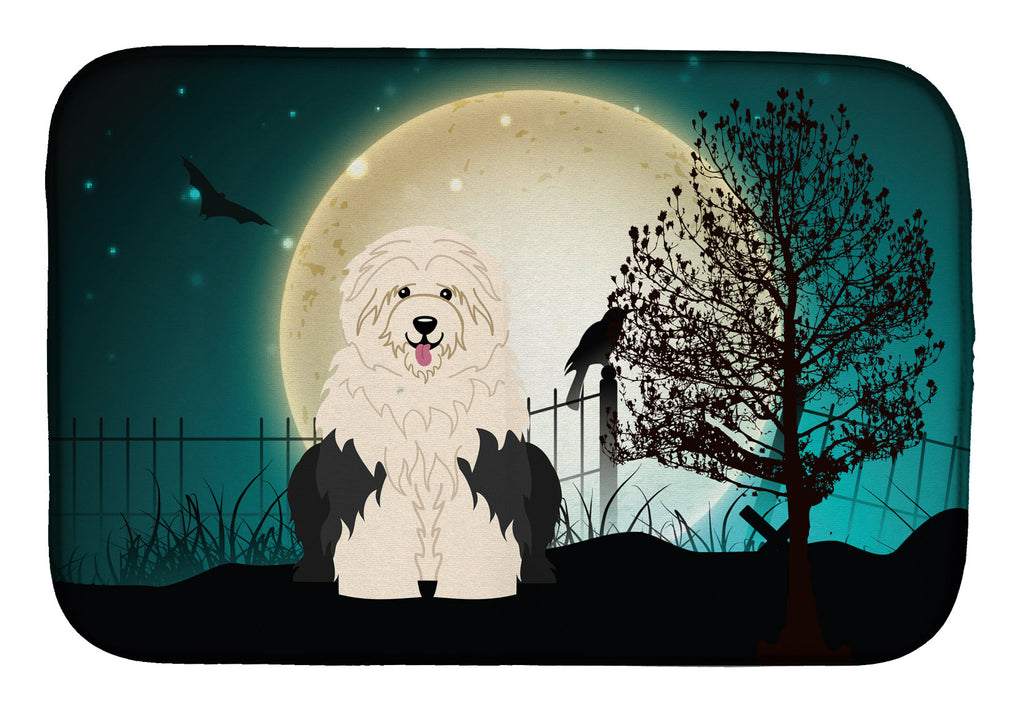 Halloween Scary Old English Sheepdog Dish Drying Mat Absorbent Dish Drying Mat Pad for Kitchen Counter Dish Drainer Mat for Countertop, 14 x 21", Multicolor