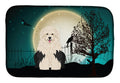 Halloween Scary Old English Sheepdog Dish Drying Mat Absorbent Dish Drying Mat Pad for Kitchen Counter Dish Drainer Mat for Countertop, 14 x 21", Multicolor