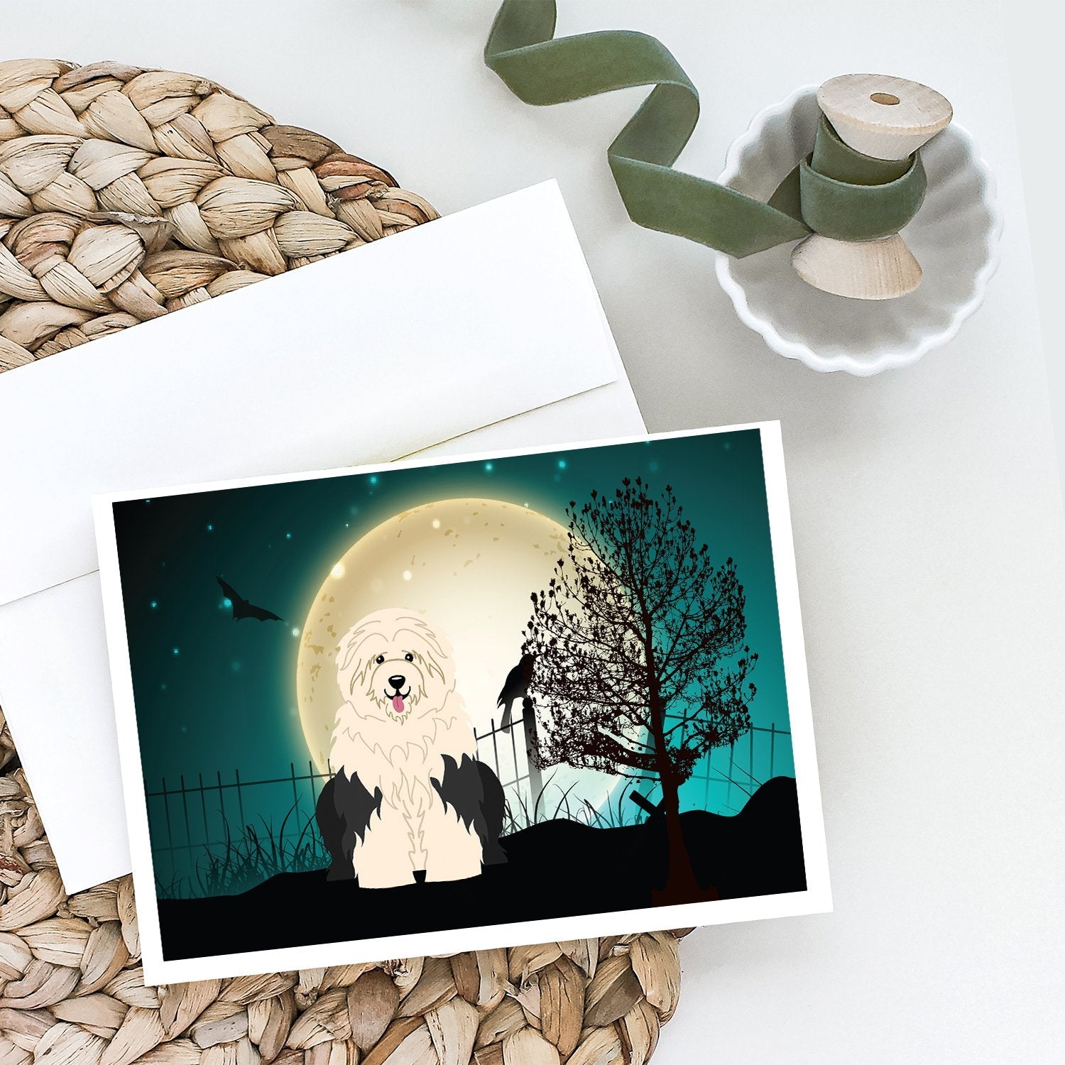 Halloween Scary Old English Sheepdog Greeting Cards Pack of 8 Blank Cards with Envelopes Whimsical A7 Size 5x7