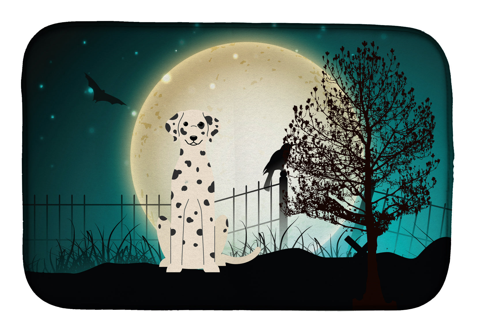 Halloween Scary Dalmatian Dish Drying Mat Absorbent Dish Drying Mat Pad for Kitchen Counter Dish Drainer Mat for Countertop, 14 x 21", Multicolor