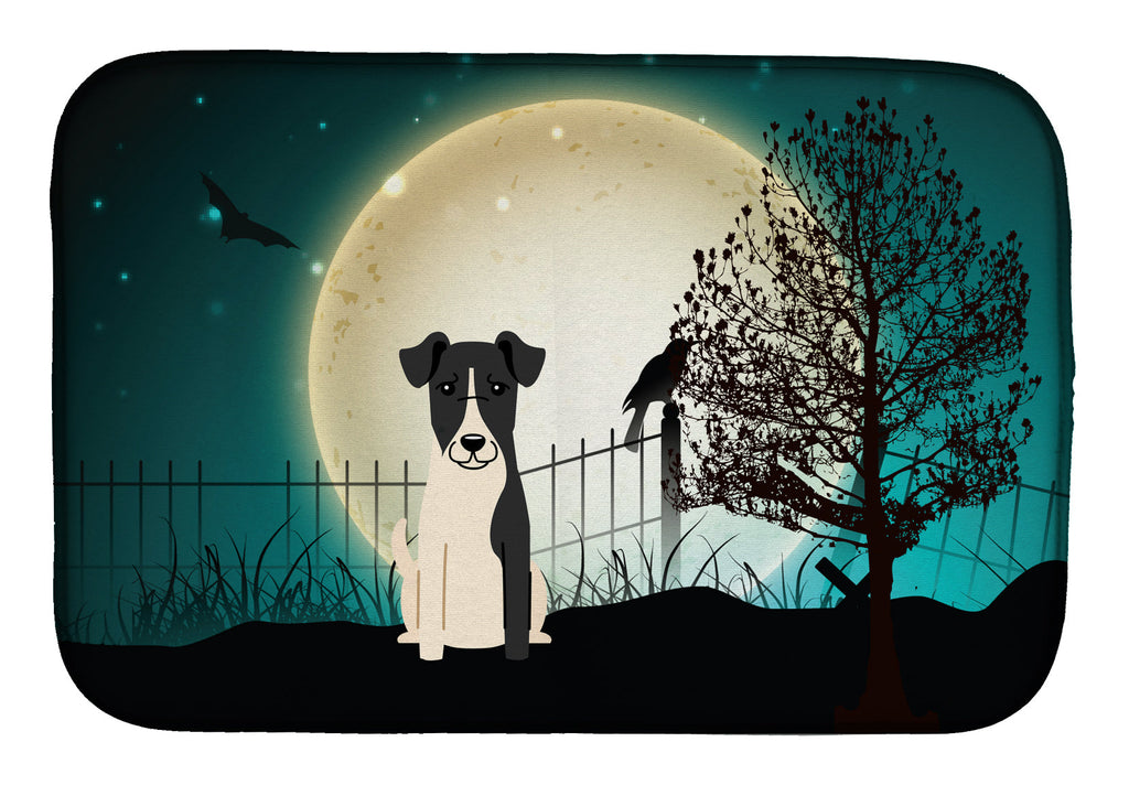 Halloween Scary Smooth Fox Terrier Dish Drying Mat Absorbent Dish Drying Mat Pad for Kitchen Counter Dish Drainer Mat for Countertop, 14 x 21", Multicolor