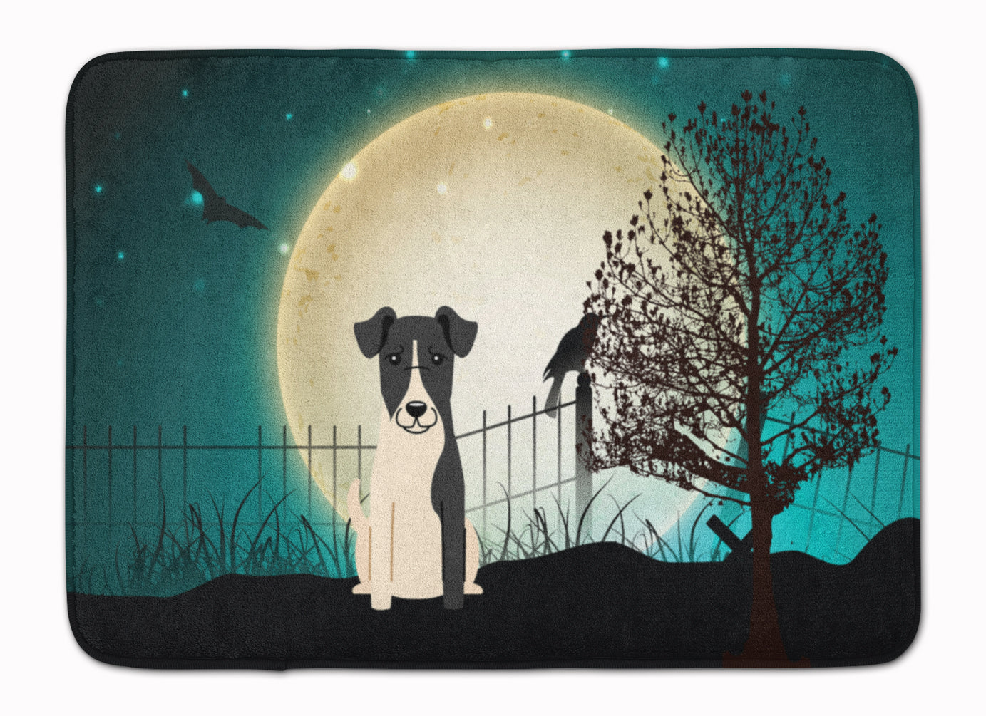 Halloween Scary Smooth Fox Terrier Memory Foam Kitchen Mat Machine Washable Anti-Fatigue Cushion Comfort Bath or Kitchen Rug