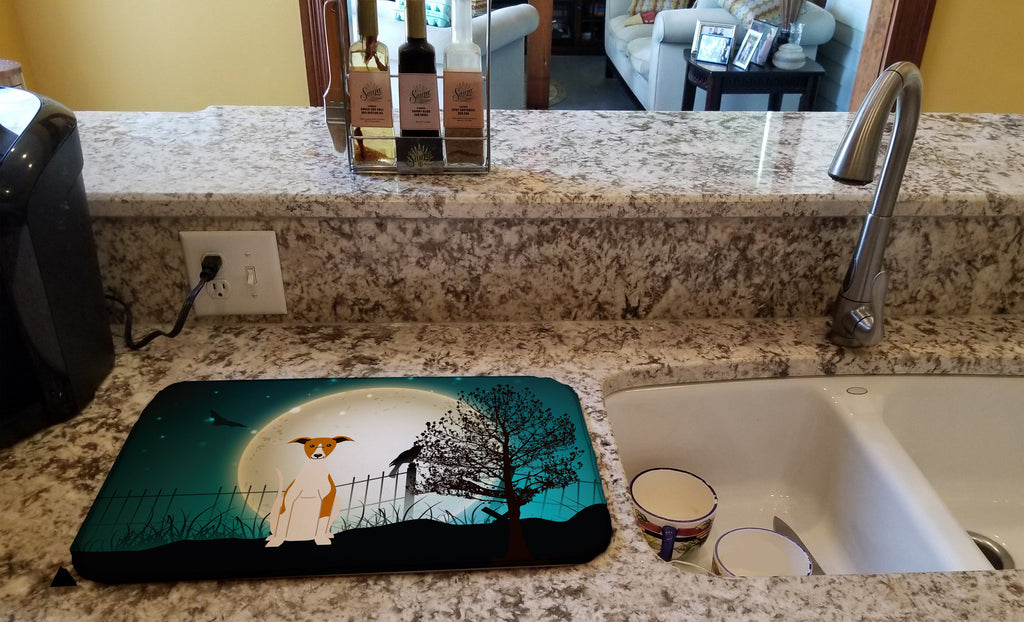Halloween Scary Whippet Dish Drying Mat Absorbent Dish Drying Mat Pad for Kitchen Counter Dish Drainer Mat for Countertop, 14 x 21", Multicolor
