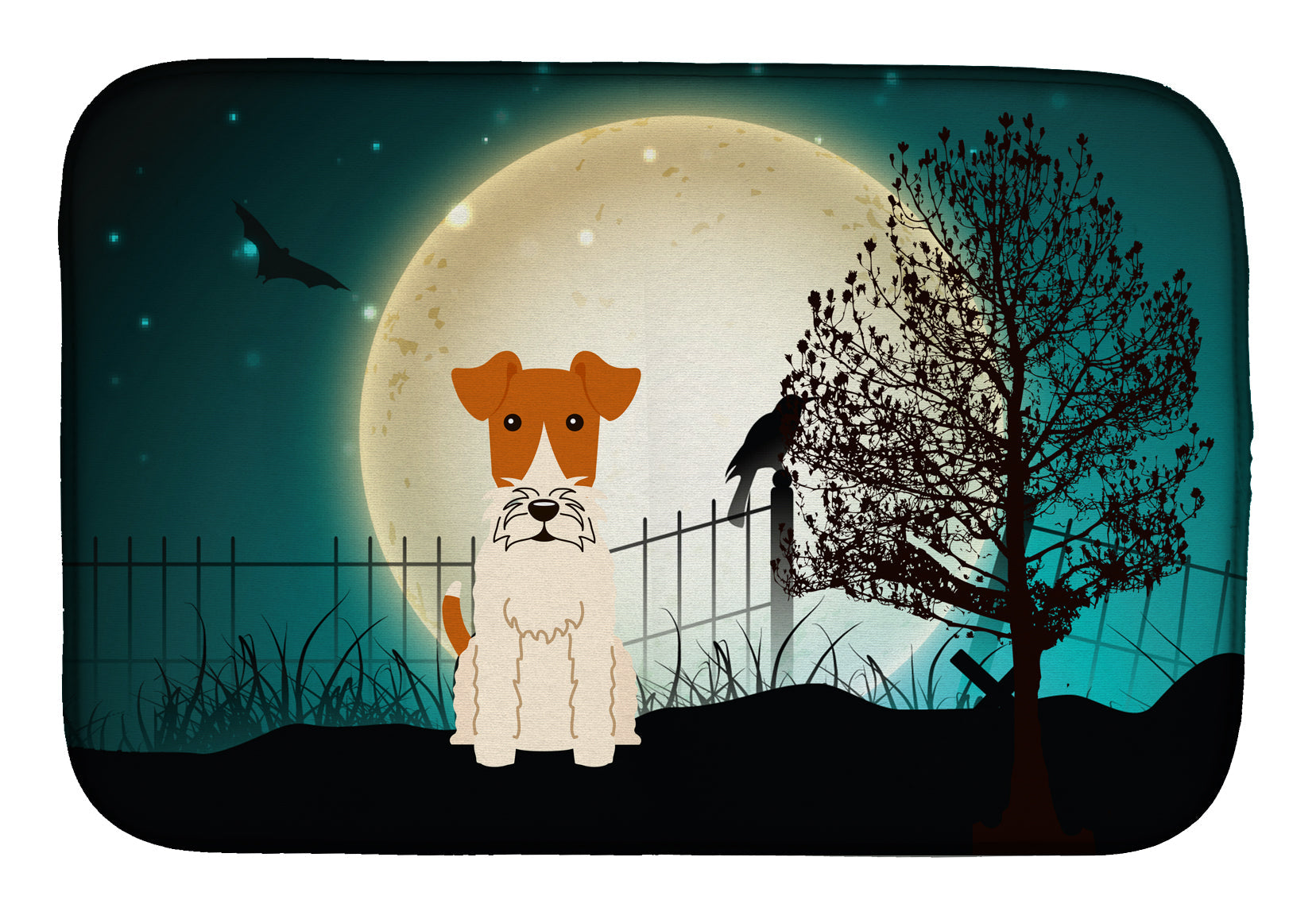 Halloween Scary Wire Fox Terrier Dish Drying Mat Absorbent Dish Drying Mat Pad for Kitchen Counter Dish Drainer Mat for Countertop, 14 x 21", Multicolor