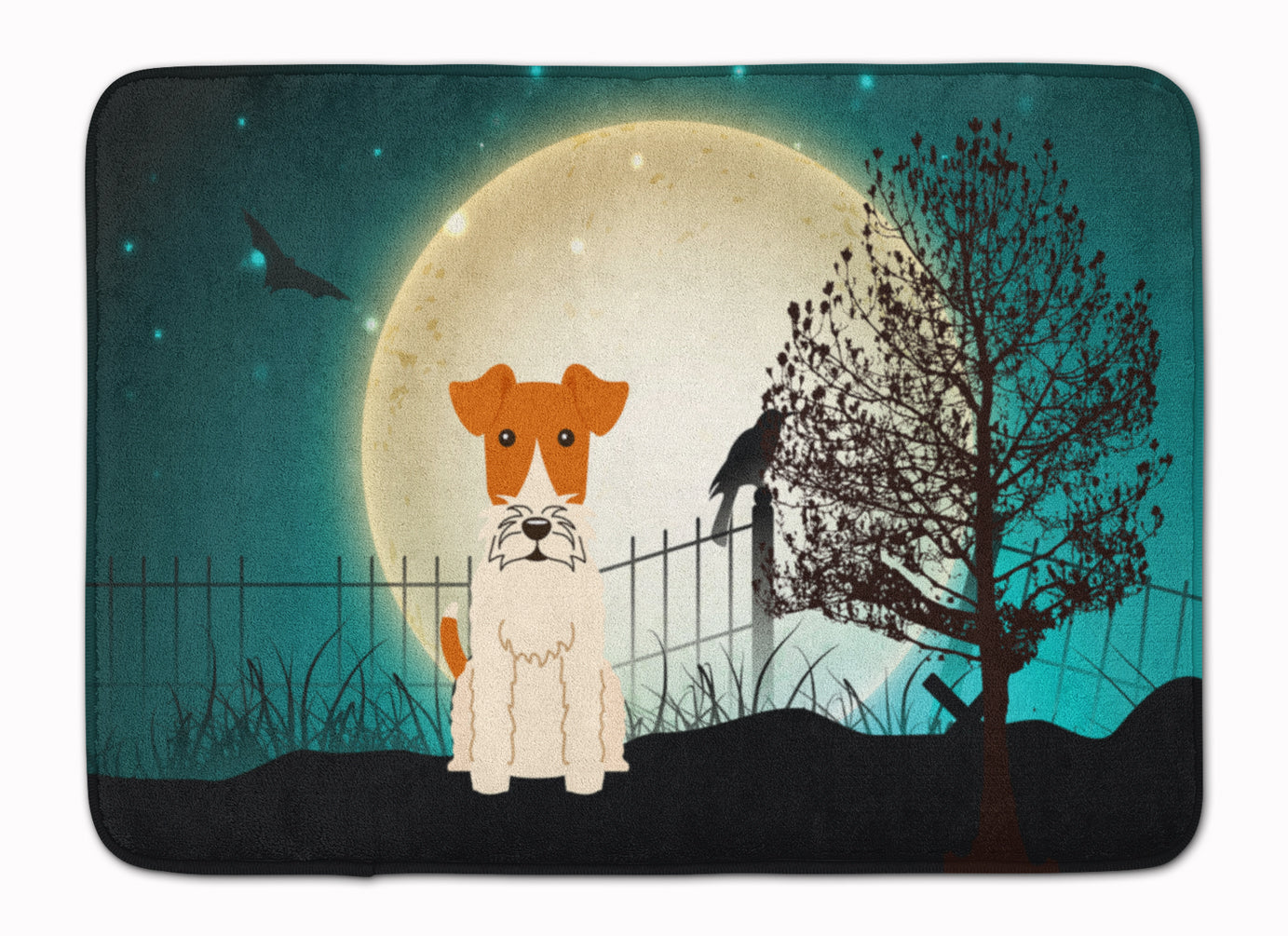 Halloween Scary Wire Fox Terrier Memory Foam Kitchen Mat Machine Washable Anti-Fatigue Cushion Comfort Bath or Kitchen Rug