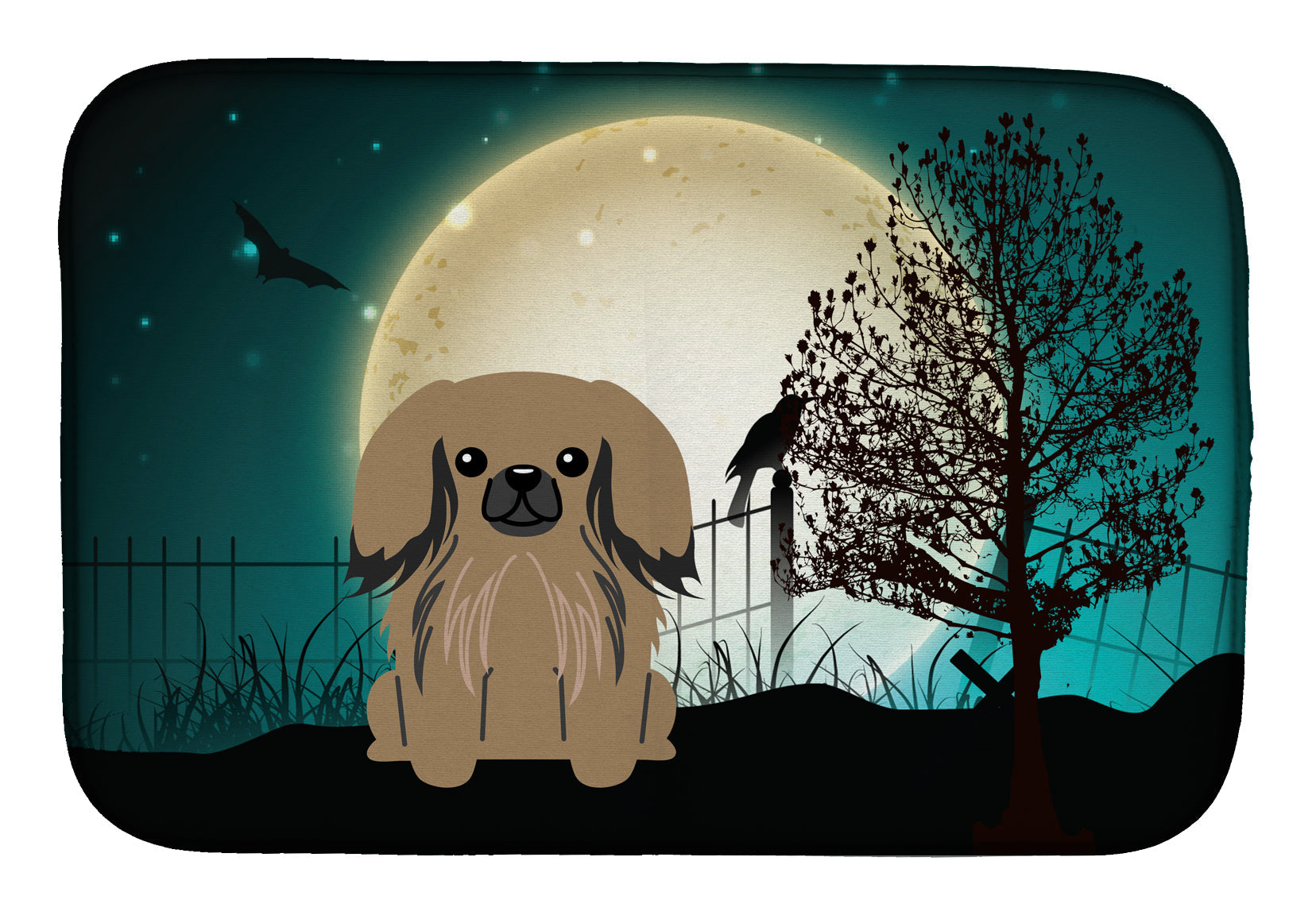 Halloween Scary Pekingese Tan Dish Drying Mat Absorbent Dish Drying Mat Pad for Kitchen Counter Dish Drainer Mat for Countertop, 14 x 21", Multicolor