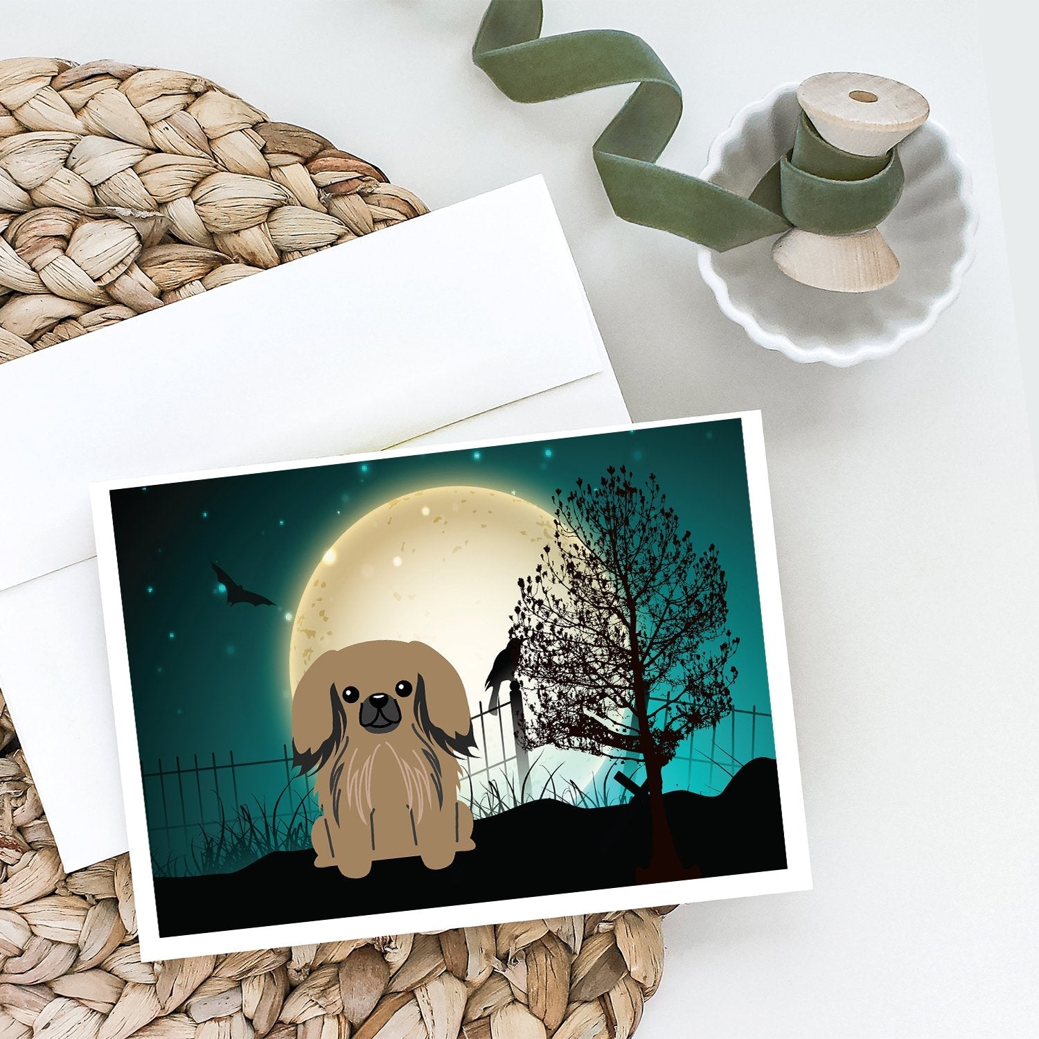 Halloween Scary Pekingese Tan Greeting Cards Pack of 8 Blank Cards with Envelopes Whimsical A7 Size 5x7