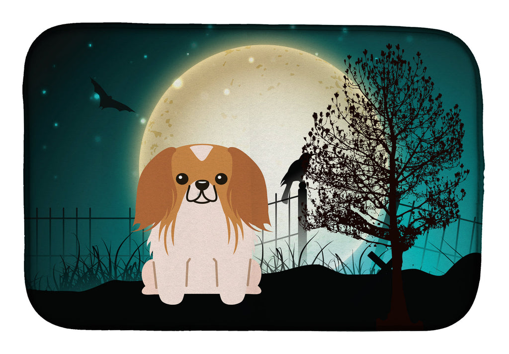 Halloween Scary Pekingese Red White Dish Drying Mat Absorbent Dish Drying Mat Pad for Kitchen Counter Dish Drainer Mat for Countertop, 14 x 21", Multicolor