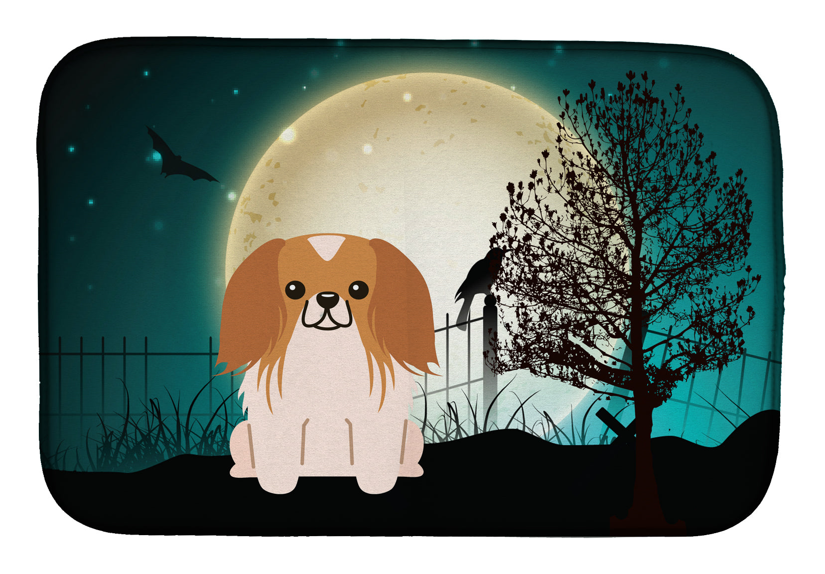 Halloween Scary Pekingese Red White Dish Drying Mat Absorbent Dish Drying Mat Pad for Kitchen Counter Dish Drainer Mat for Countertop, 14 x 21", Multicolor