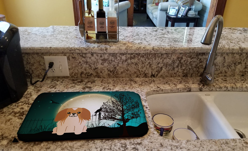 Halloween Scary Pekingese Red White Dish Drying Mat Absorbent Dish Drying Mat Pad for Kitchen Counter Dish Drainer Mat for Countertop, 14 x 21", Multicolor