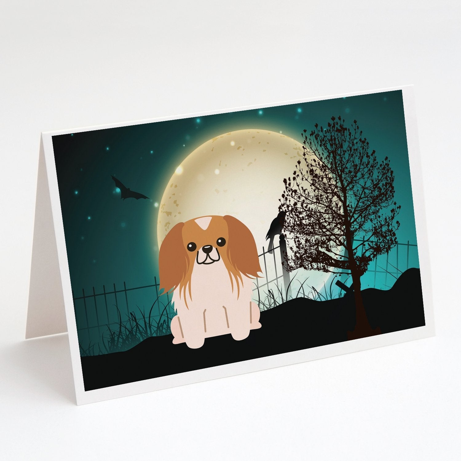 Halloween Scary Pekingese Red White Greeting Cards Pack of 8 Blank Cards with Envelopes Whimsical A7 Size 5x7