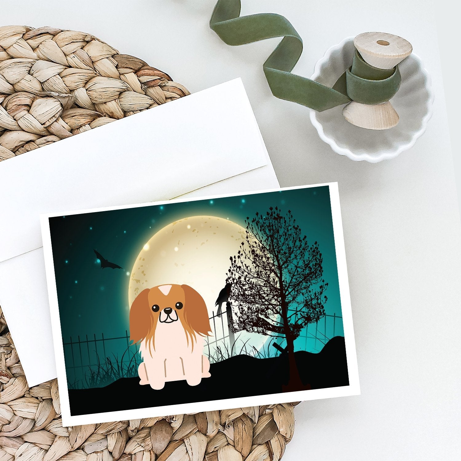 Halloween Scary Pekingese Red White Greeting Cards Pack of 8 Blank Cards with Envelopes Whimsical A7 Size 5x7