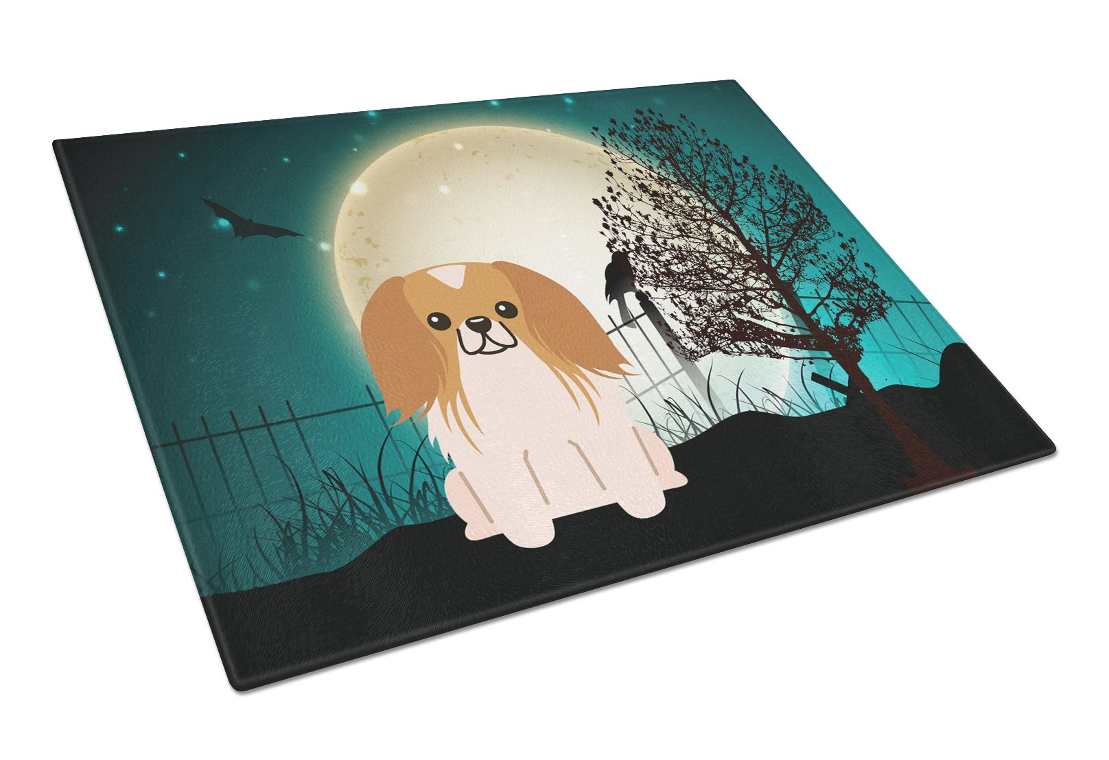 Halloween Scary Pekingese Red White Cutting Board Tempered Glass Kitchen Cutting Surface, Heat Resistant Chopping, Non-Slip Feet, Food Prep & Serving
