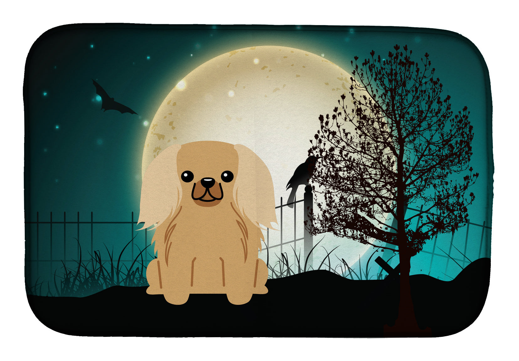 Halloween Scary Pekingese Fawn Sable Dish Drying Mat Absorbent Dish Drying Mat Pad for Kitchen Counter Dish Drainer Mat for Countertop, 14 x 21", Multicolor