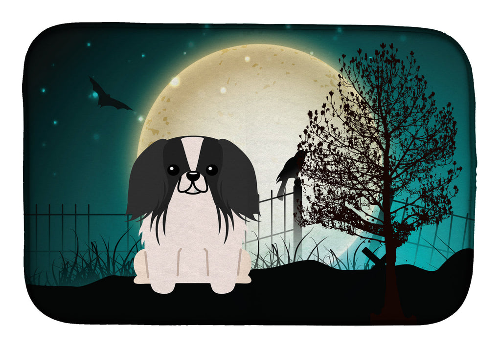 Halloween Scary Pekingese Black White Dish Drying Mat Absorbent Dish Drying Mat Pad for Kitchen Counter Dish Drainer Mat for Countertop, 14 x 21", Multicolor