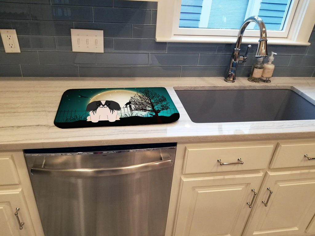 Halloween Scary Pekingese Black White Dish Drying Mat Absorbent Dish Drying Mat Pad for Kitchen Counter Dish Drainer Mat for Countertop, 14 x 21", Multicolor