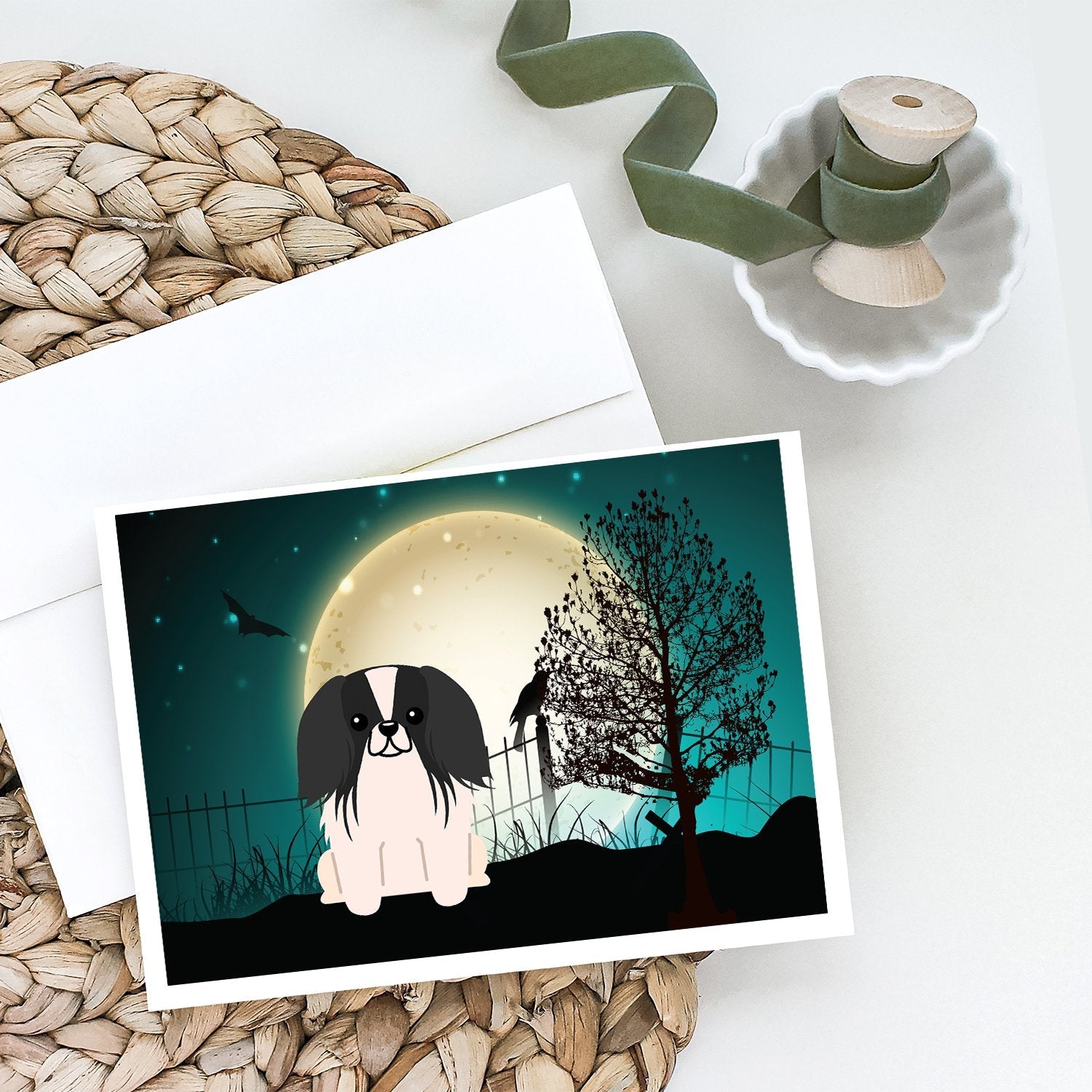 Halloween Scary Pekingese Black White Greeting Cards Pack of 8 Blank Cards with Envelopes Whimsical A7 Size 5x7