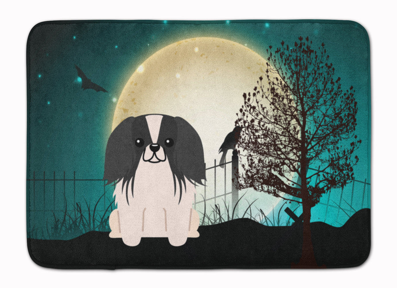 Halloween Scary Pekingese Black White Memory Foam Kitchen Mat Machine Washable Anti-Fatigue Cushion Comfort Bath or Kitchen Rug