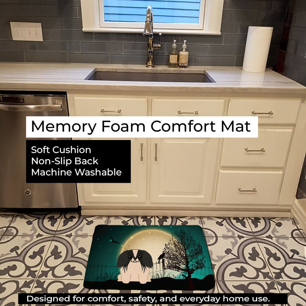 Halloween Scary Pekingese Black White Memory Foam Kitchen Mat Machine Washable Anti-Fatigue Cushion Comfort Bath or Kitchen Rug