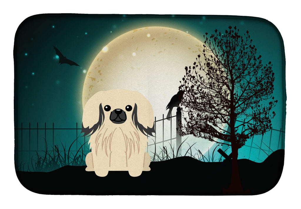 Halloween Scary Pekingese Cream Dish Drying Mat Absorbent Dish Drying Mat Pad for Kitchen Counter Dish Drainer Mat for Countertop, 14 x 21", Multicolor