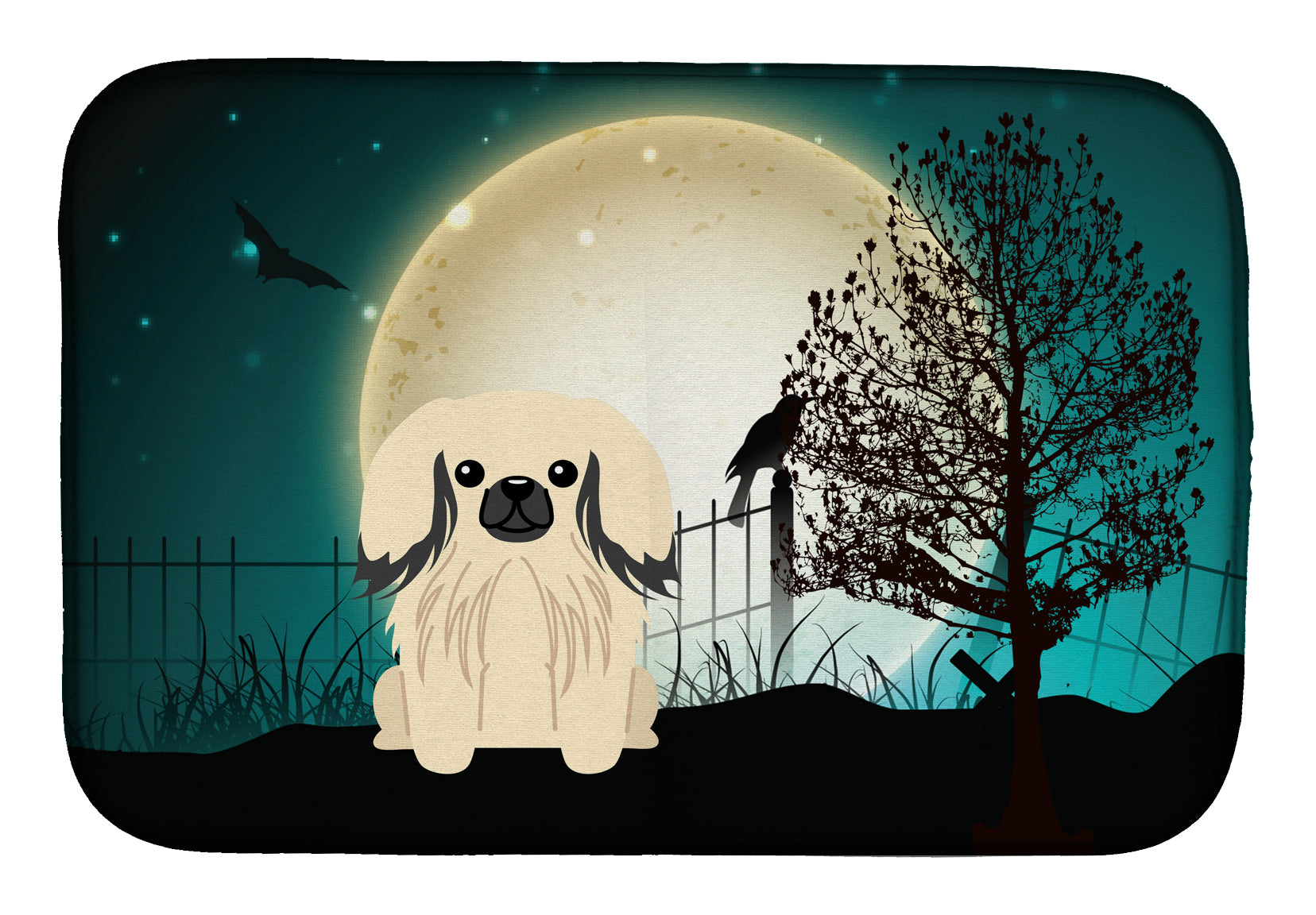 Halloween Scary Pekingese Cream Dish Drying Mat Absorbent Dish Drying Mat Pad for Kitchen Counter Dish Drainer Mat for Countertop, 14 x 21", Multicolor