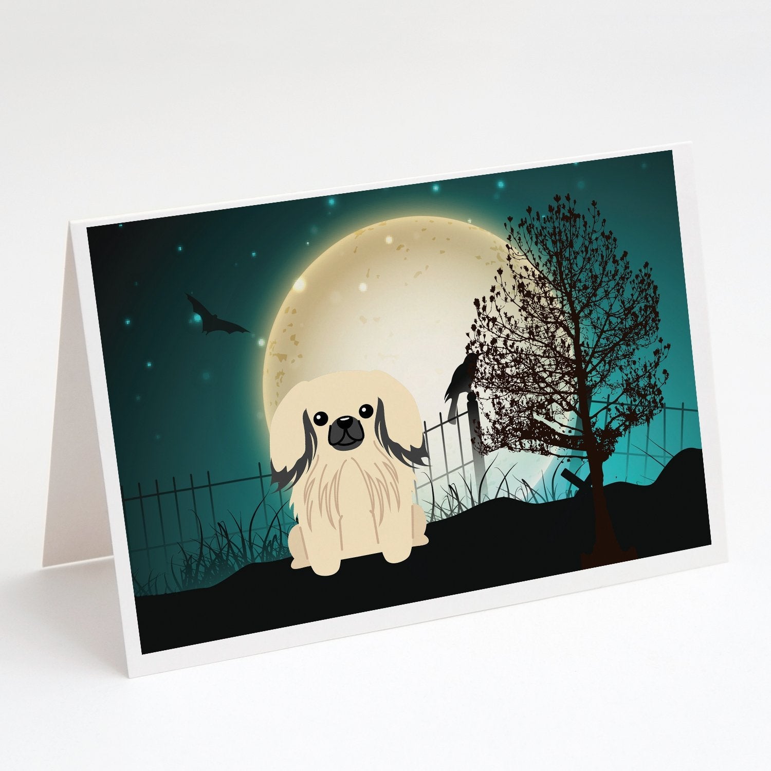 Halloween Scary Pekingese Cream Greeting Cards Pack of 8 Blank Cards with Envelopes Whimsical A7 Size 5x7