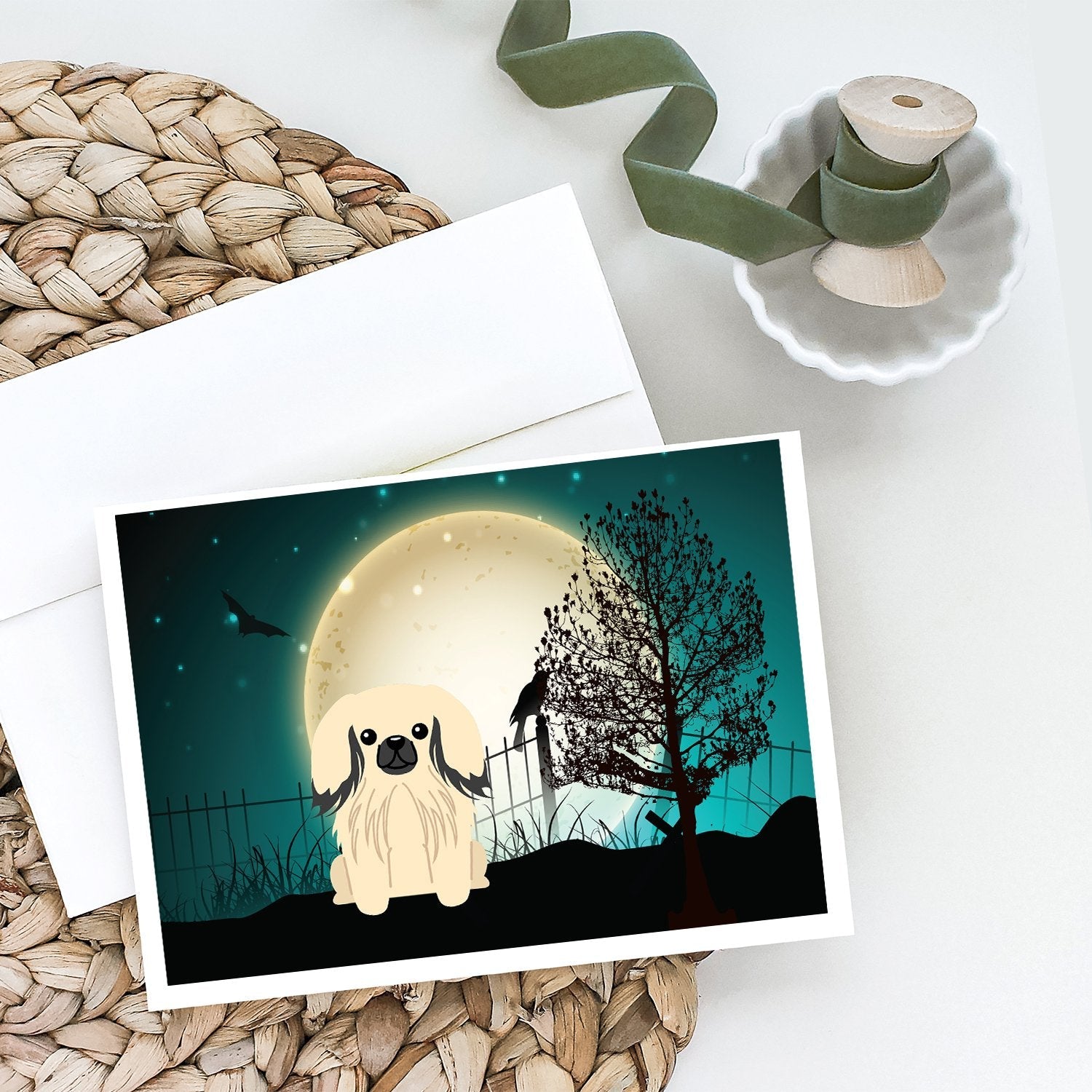 Halloween Scary Pekingese Cream Greeting Cards Pack of 8 Blank Cards with Envelopes Whimsical A7 Size 5x7