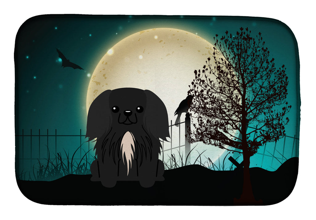 Halloween Scary Pekingese Black Dish Drying Mat Absorbent Dish Drying Mat Pad for Kitchen Counter Dish Drainer Mat for Countertop, 14 x 21", Multicolor