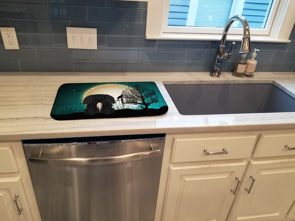 Halloween Scary Pekingese Black Dish Drying Mat Absorbent Dish Drying Mat Pad for Kitchen Counter Dish Drainer Mat for Countertop, 14 x 21", Multicolor