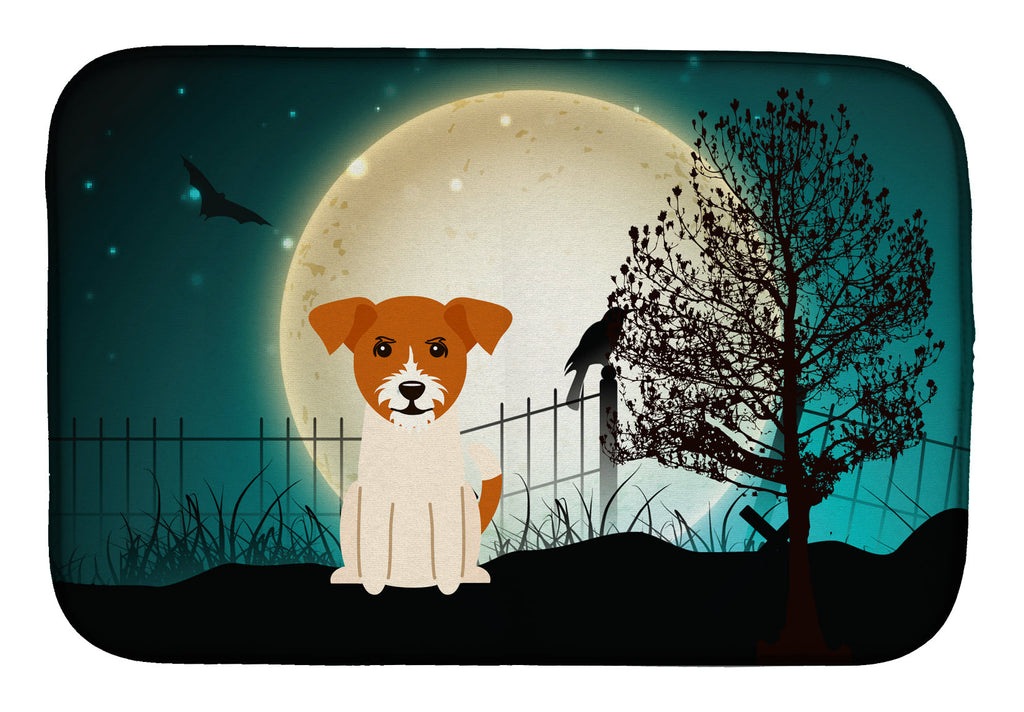 Halloween Scary Jack Russell Terrier Dish Drying Mat Absorbent Dish Drying Mat Pad for Kitchen Counter Dish Drainer Mat for Countertop, 14 x 21", Multicolor