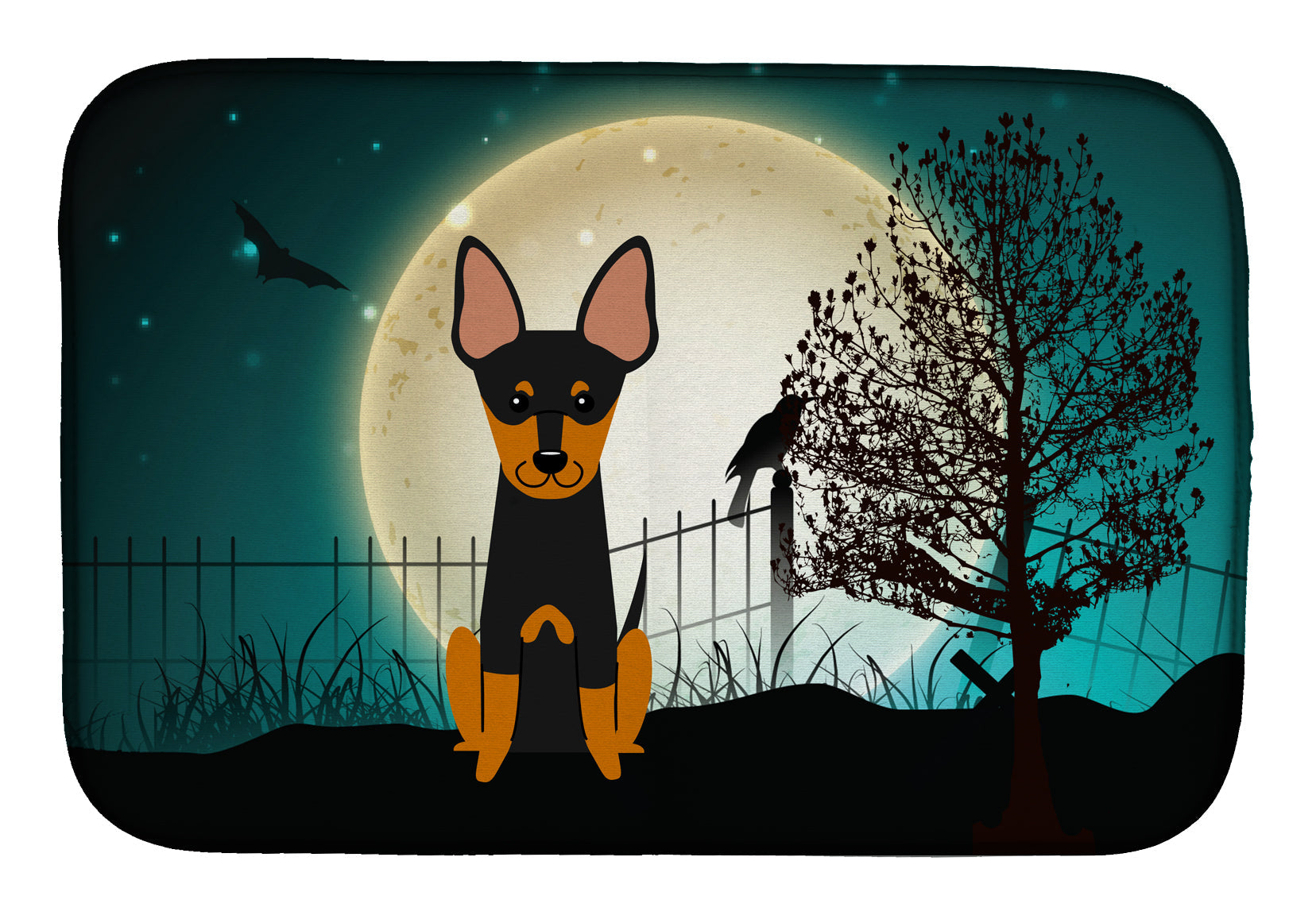Halloween Scary English Toy Terrier Dish Drying Mat Absorbent Dish Drying Mat Pad for Kitchen Counter Dish Drainer Mat for Countertop, 14 x 21", Multicolor