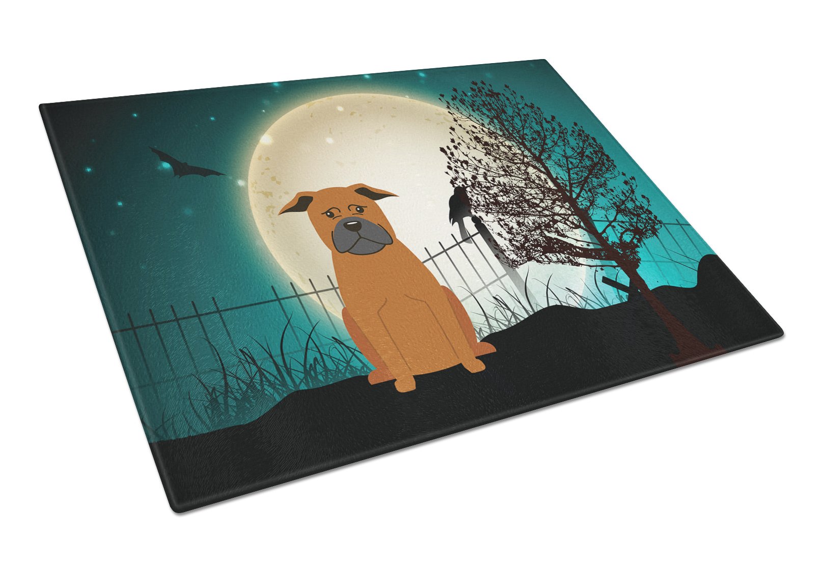 Halloween Scary Chinese Chongqing Dog Cutting Board Tempered Glass Kitchen Cutting Surface, Heat Resistant Chopping, Non-Slip Feet, Food Prep & Serving