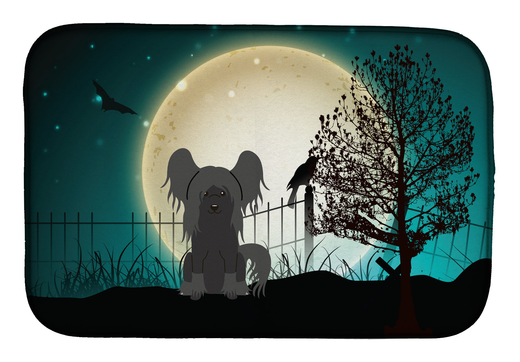 Halloween Scary Chinese Crested Black Dish Drying Mat Absorbent Dish Drying Mat Pad for Kitchen Counter Dish Drainer Mat for Countertop, 14 x 21", Multicolor
