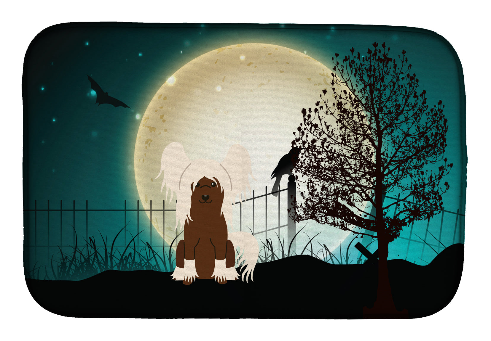 Halloween Scary Chinese Crested Cream Dish Drying Mat Absorbent Dish Drying Mat Pad for Kitchen Counter Dish Drainer Mat for Countertop, 14 x 21", Multicolor