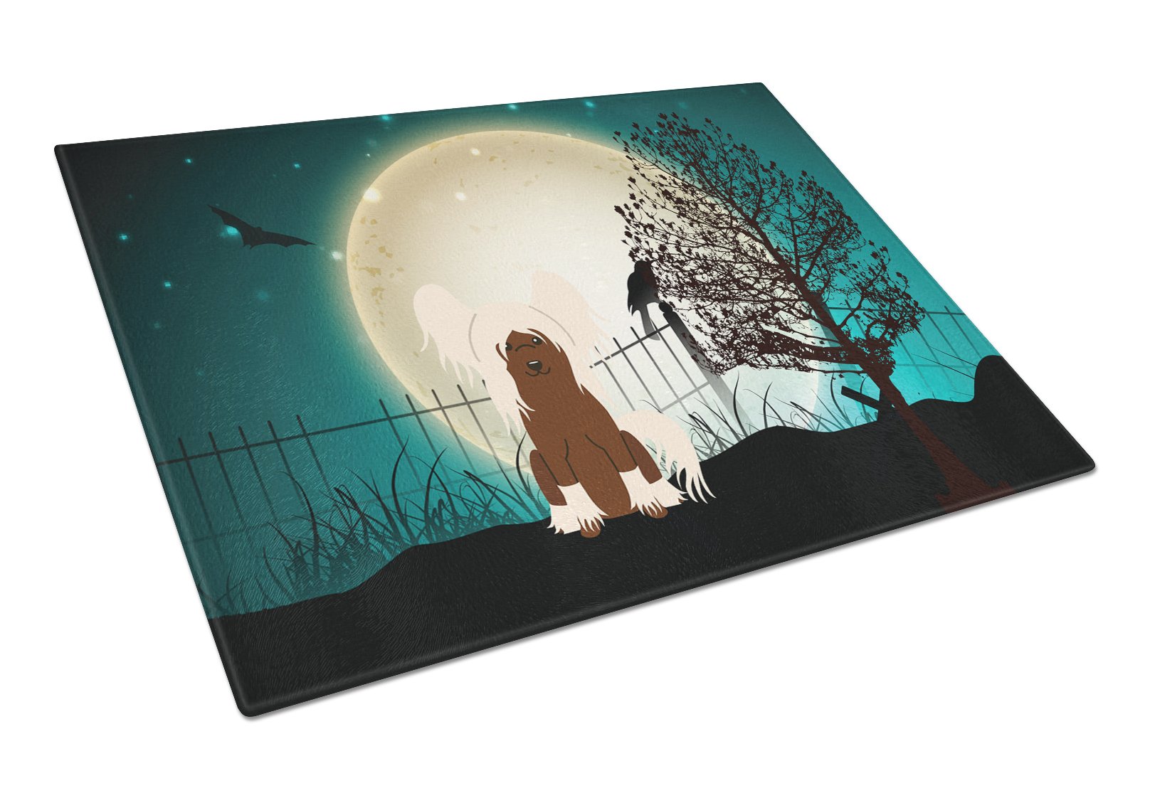 Halloween Scary Chinese Crested Cream Cutting Board Tempered Glass Kitchen Cutting Surface, Heat Resistant Chopping, Non-Slip Feet, Food Prep & Serving