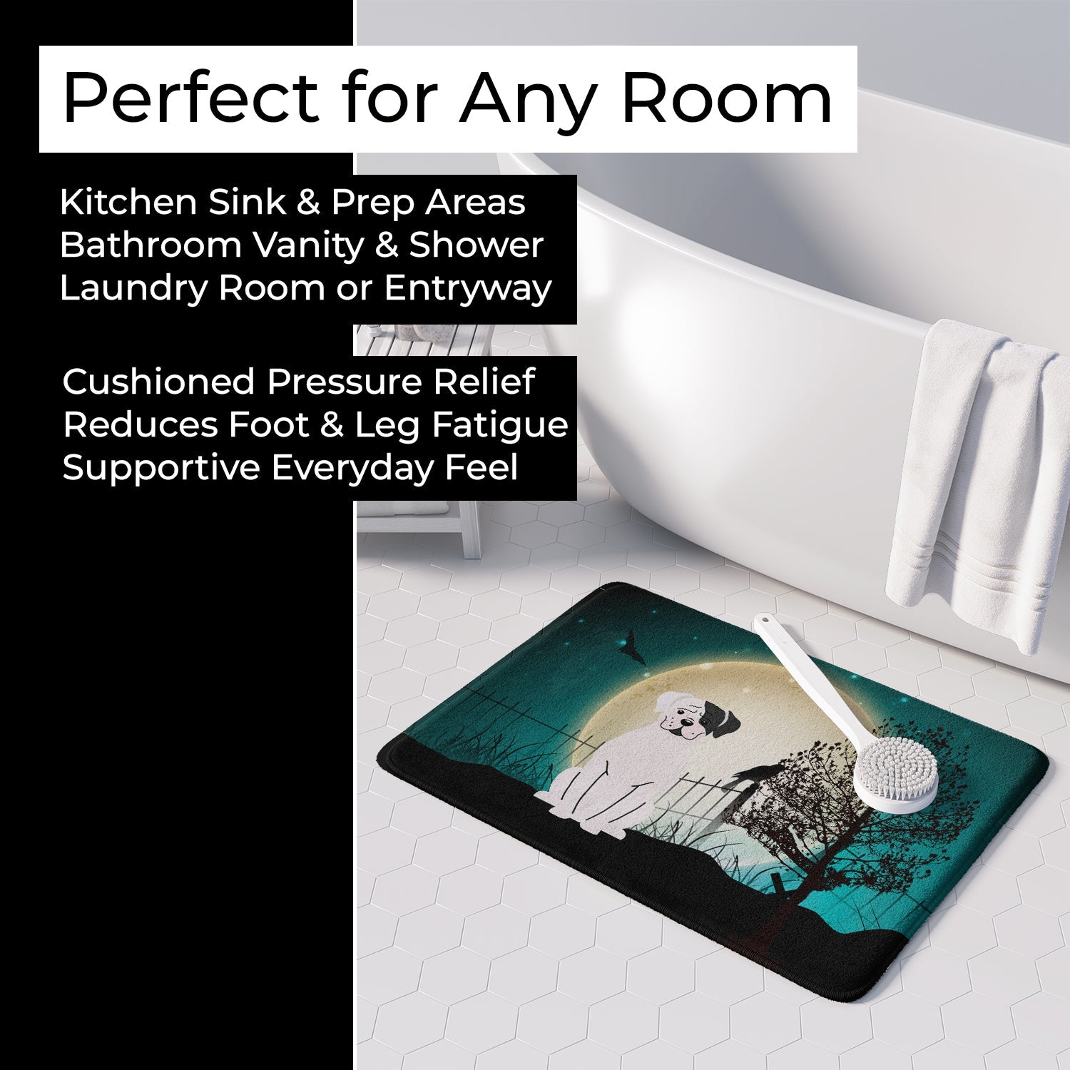 Halloween Scary White Boxer Cooper Memory Foam Kitchen Mat Machine Washable Anti-Fatigue Cushion Comfort Bath or Kitchen Rug