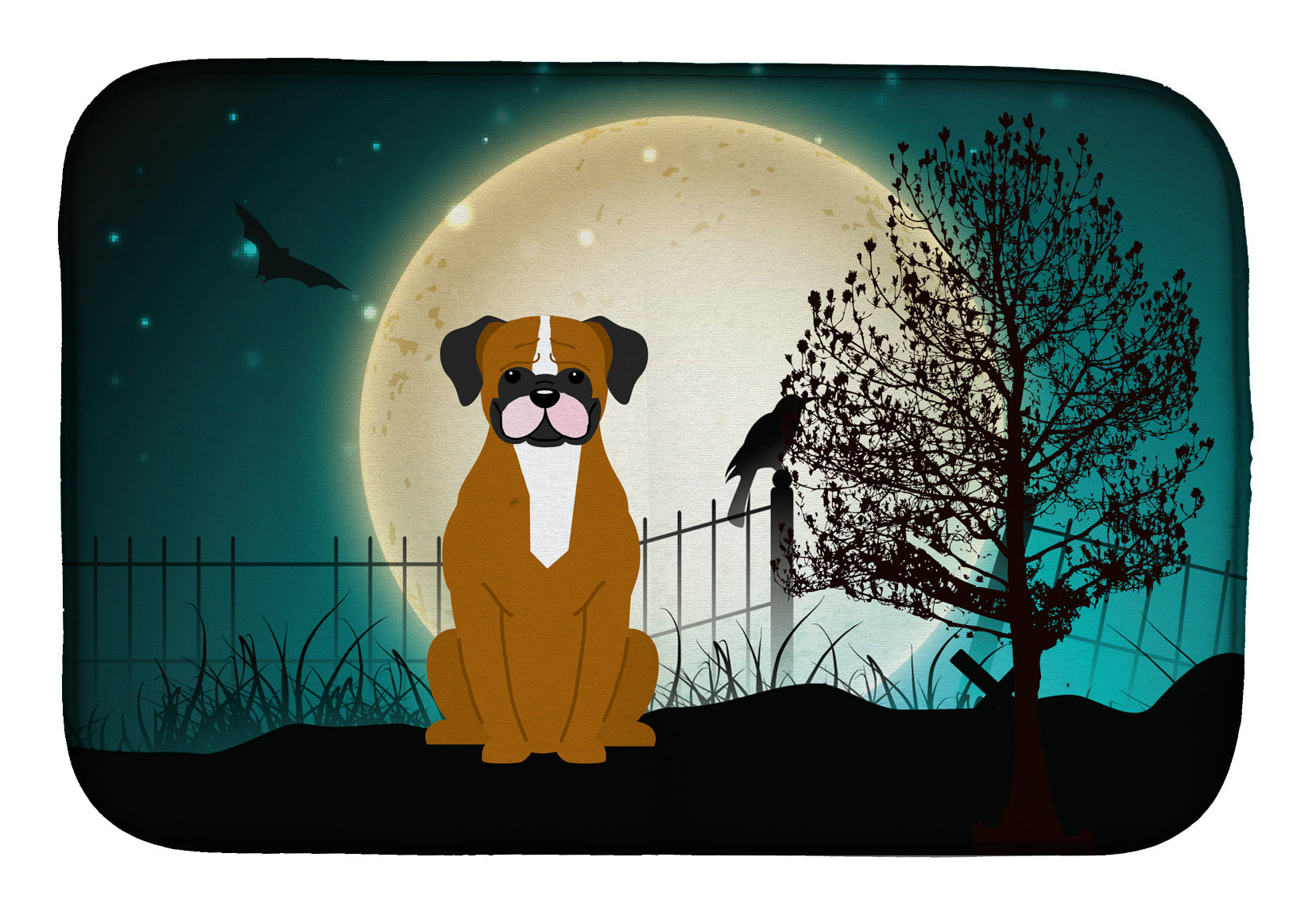 Halloween Scary Flashy Fawn Boxer Dish Drying Mat Absorbent Dish Drying Mat Pad for Kitchen Counter Dish Drainer Mat for Countertop, 14 x 21", Multicolor