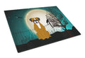 Halloween Scary Flashy Fawn Boxer Cutting Board Tempered Glass Kitchen Cutting Surface, Heat Resistant Chopping, Non-Slip Feet, Food Prep & Serving