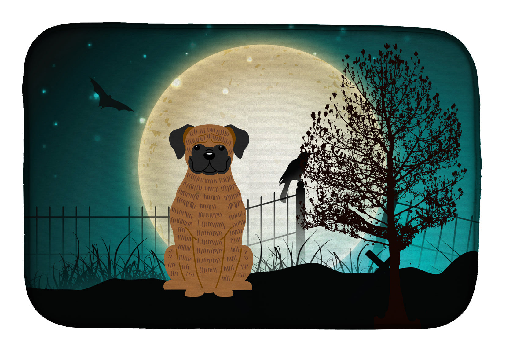 Halloween Scary Brindle Boxer Dish Drying Mat Absorbent Dish Drying Mat Pad for Kitchen Counter Dish Drainer Mat for Countertop, 14 x 21", Multicolor
