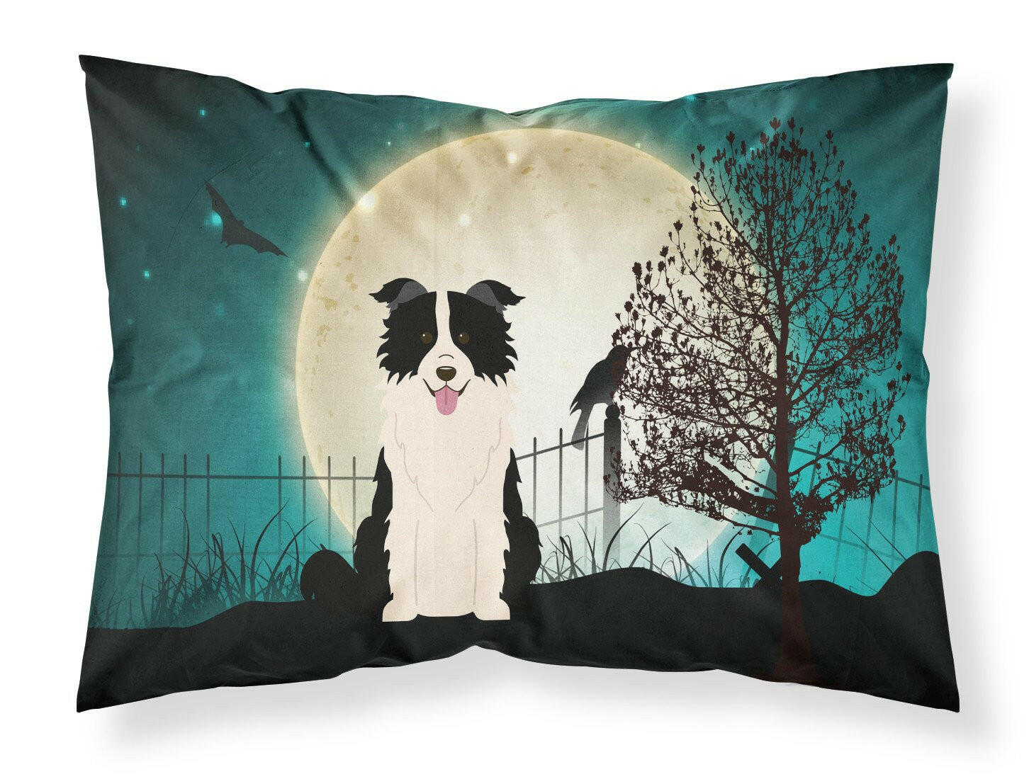 Halloween Scary Border Collie Black White Standard Pillowcase Lightweight Super Soft Easy Care Decorative Artwork Pillowcase, Standard
