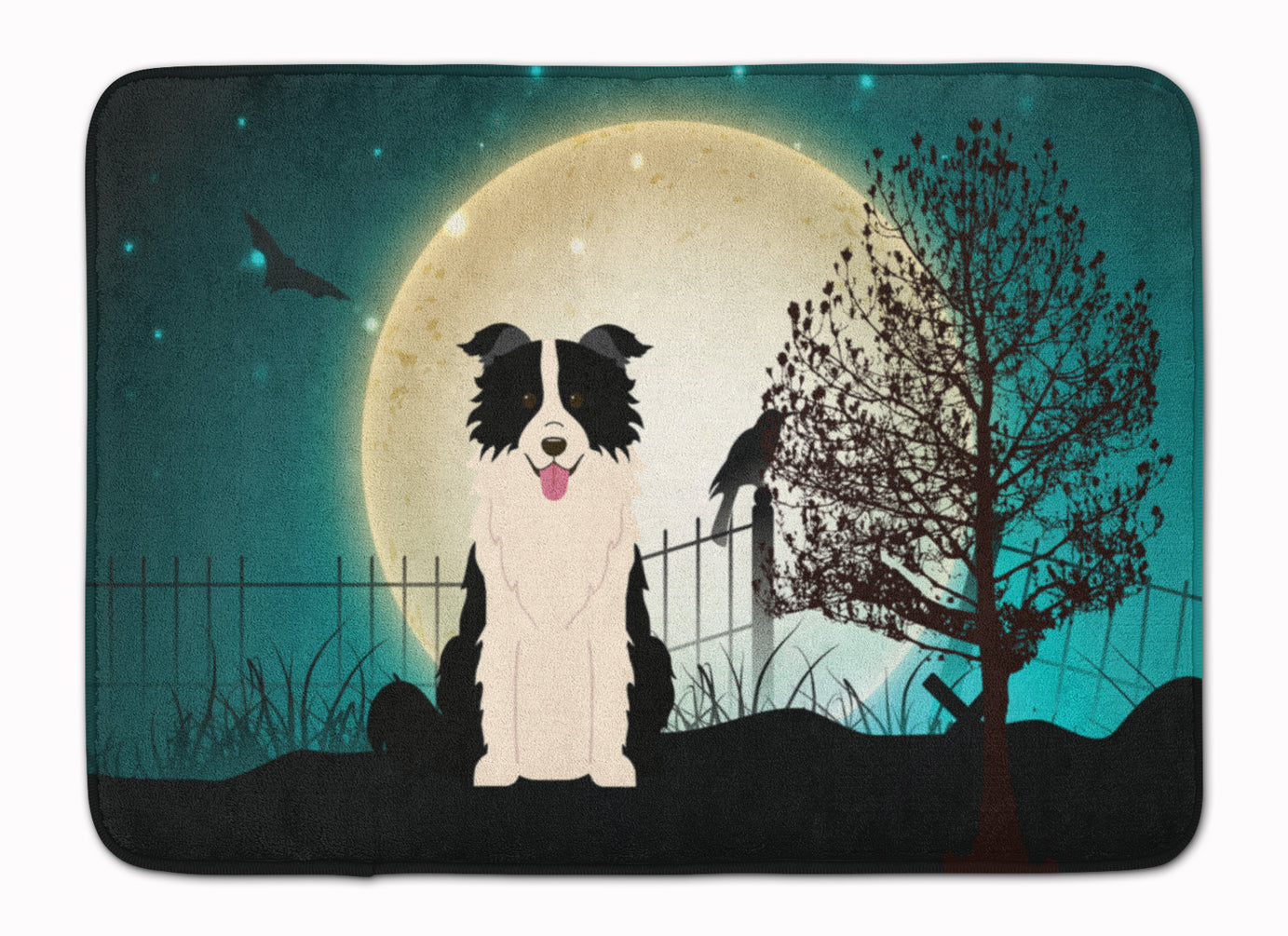 Halloween Scary Border Collie Black White Memory Foam Kitchen Mat Machine Washable Anti-Fatigue Cushion Comfort Bath or Kitchen Rug