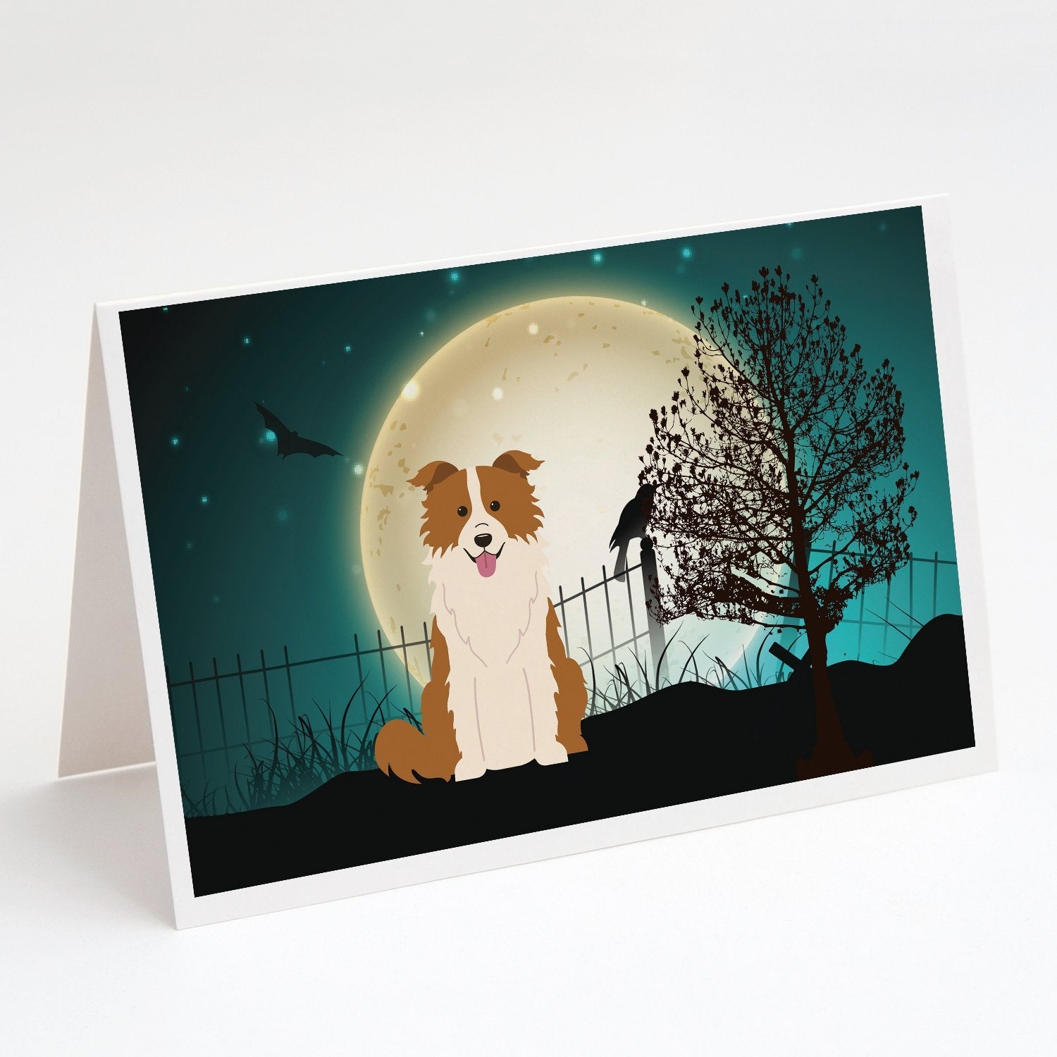 Halloween Scary Border Collie Red White Greeting Cards Pack of 8 Blank Cards with Envelopes Whimsical A7 Size 5x7