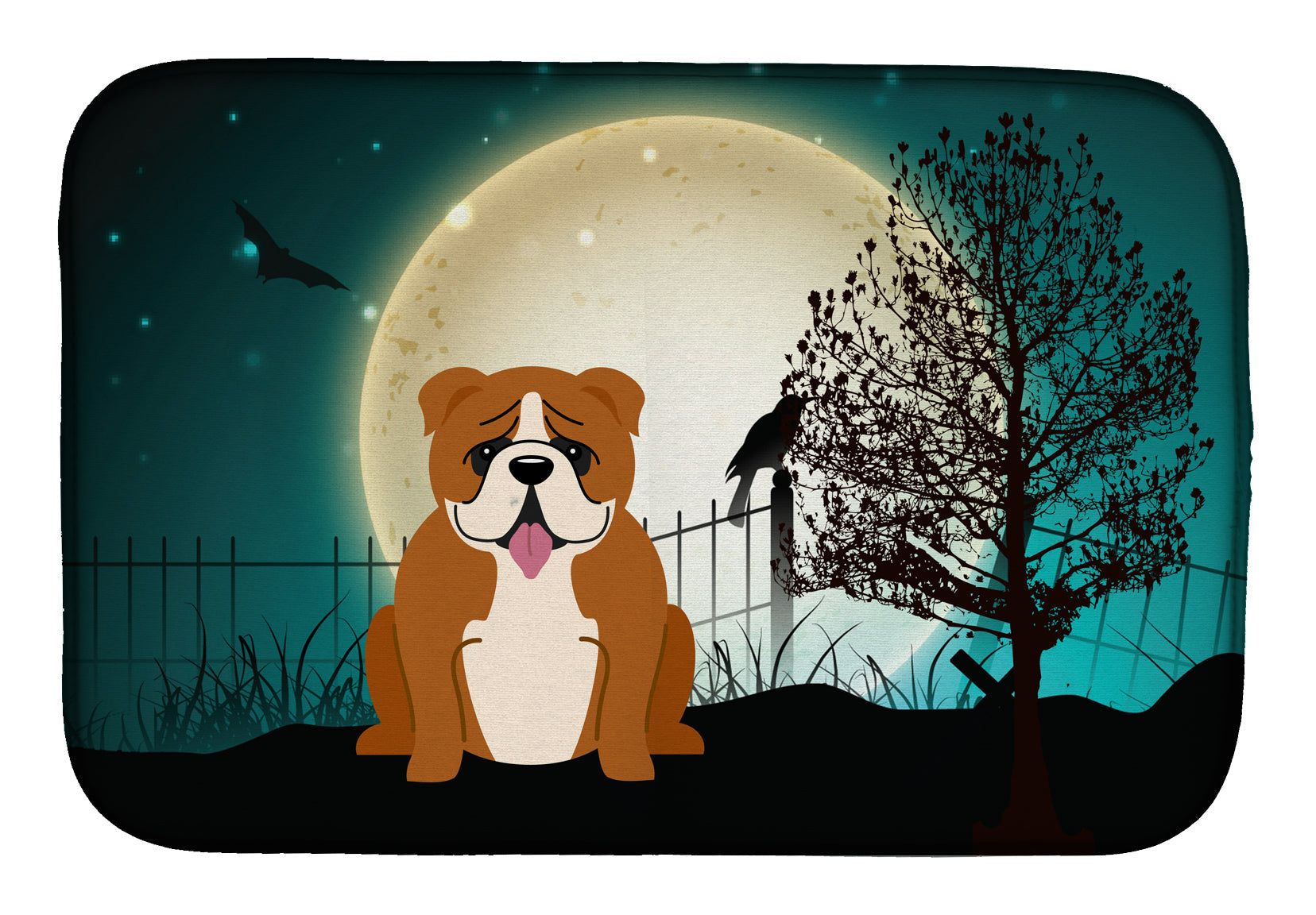 Halloween Scary  English Bulldog Red White Dish Drying Mat Absorbent Dish Drying Mat Pad for Kitchen Counter Dish Drainer Mat for Countertop, 14 x 21", Multicolor